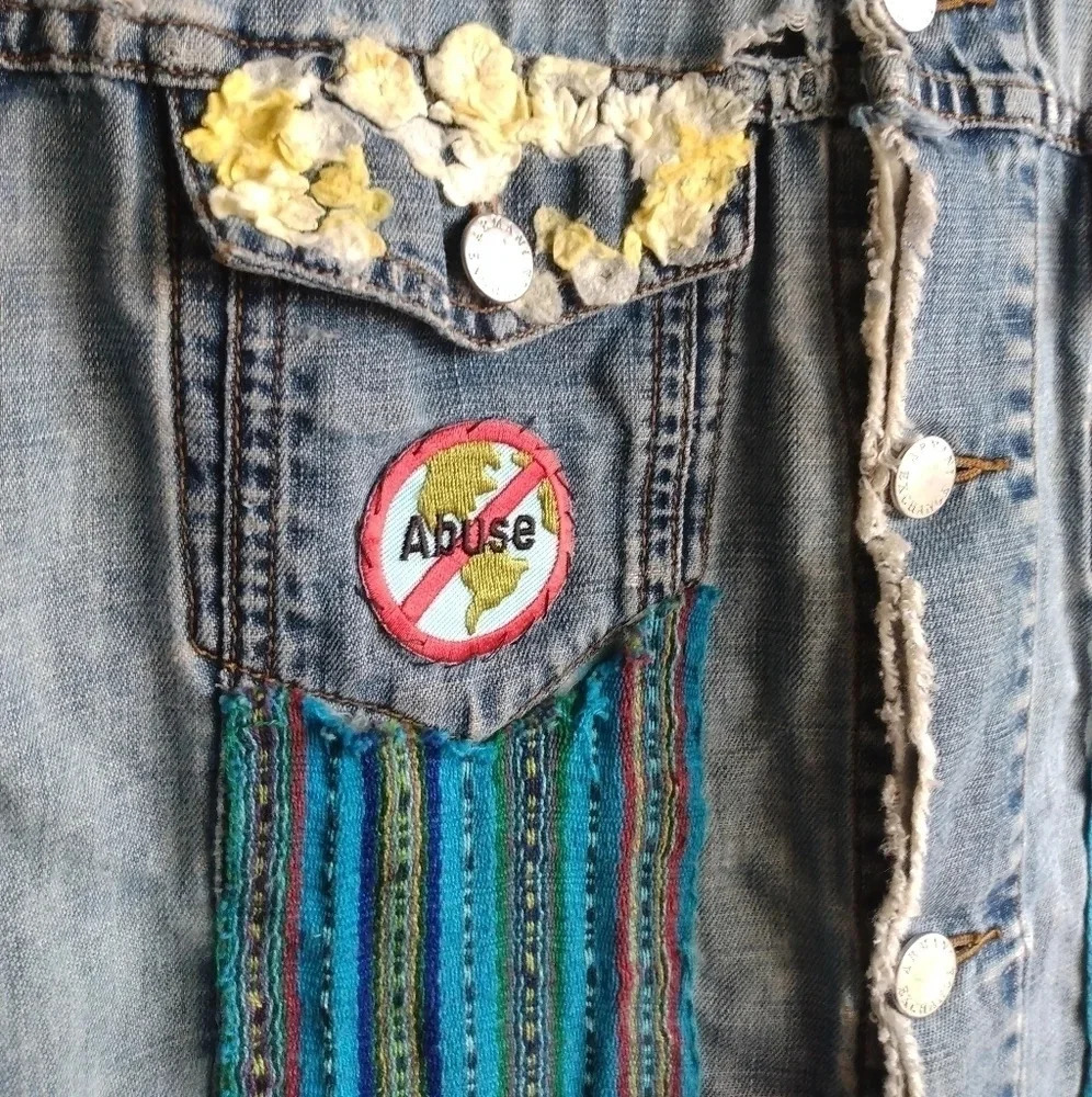 Armani Exchange UPCYCLED Distressed Washed Denim Vest-Jean vest-Unique-Patched - Picture 5 of 16